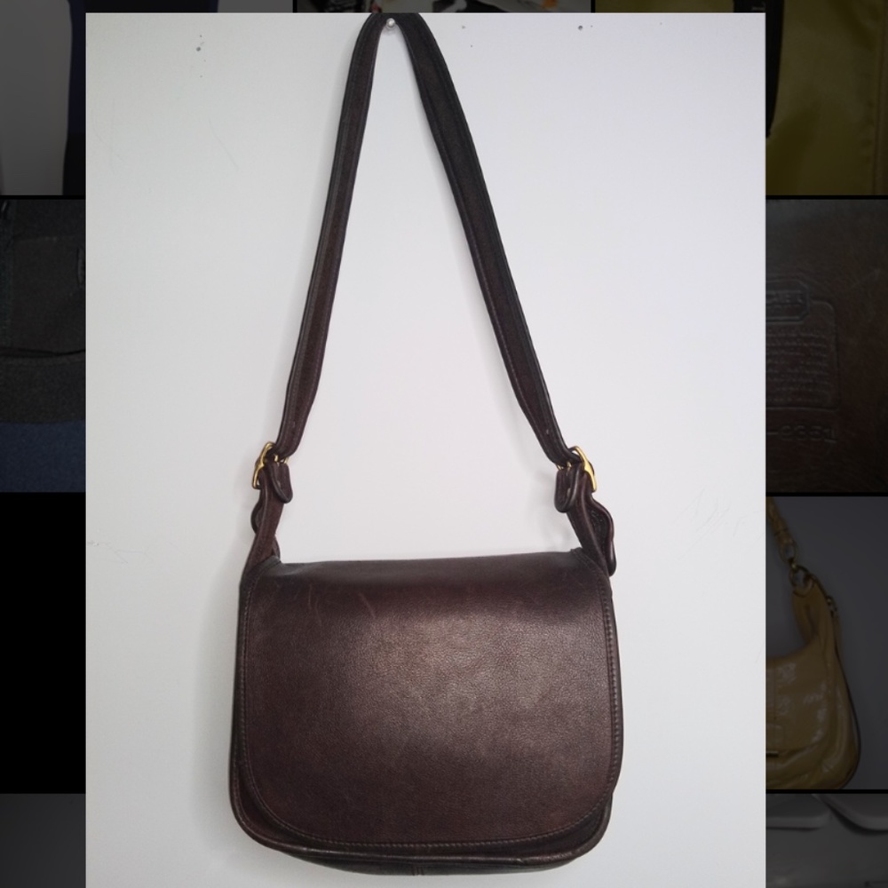 Dark brown leather coach purse